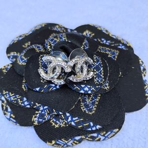 Rhinestone CC Logo Stud Earrings - Silver & Clear